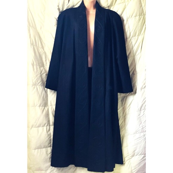 Alorna Vtg Long Wool Coat Open Embroidered Soutache Ribbon Collar L XL 2XL Black - Picture 16 of 16